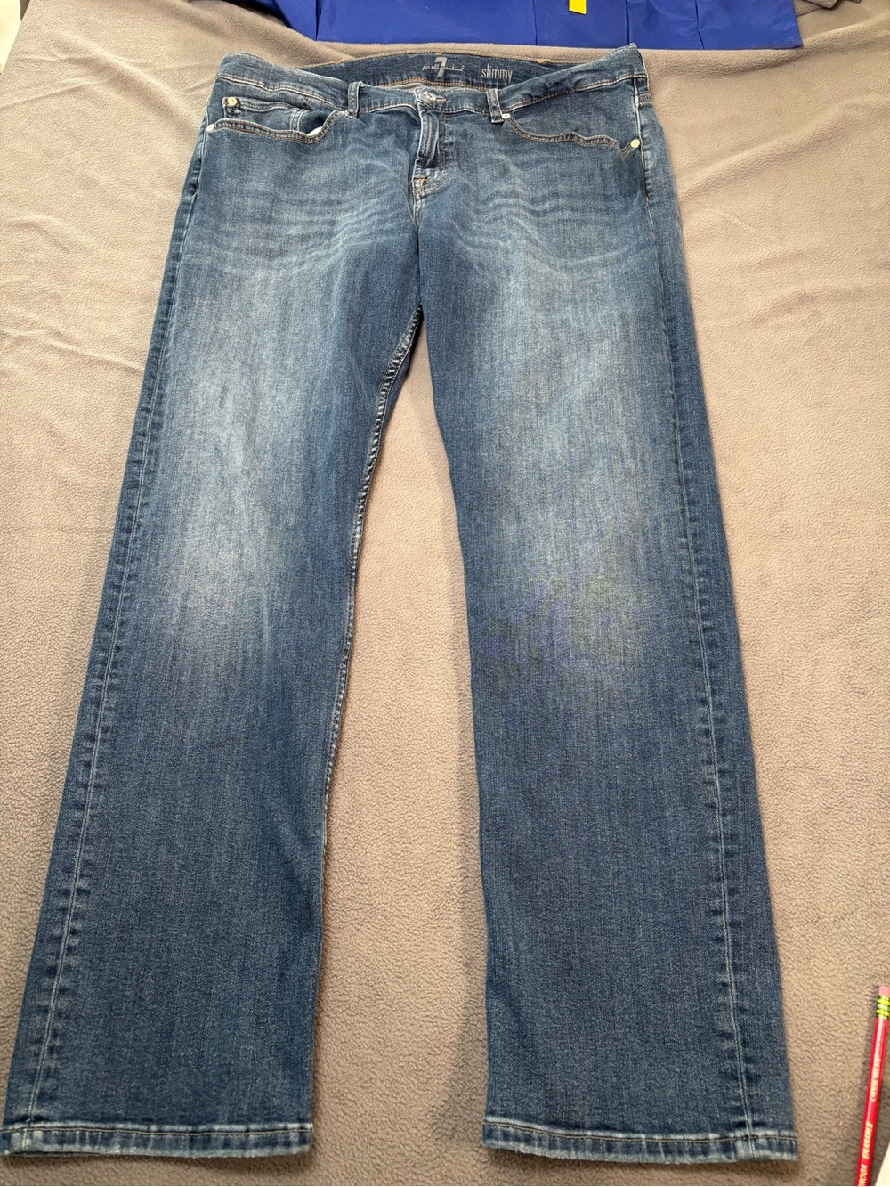 7 For All Mankind Slimmy Fit Straight Leg Blue Denim Jeans Men Medium Wash